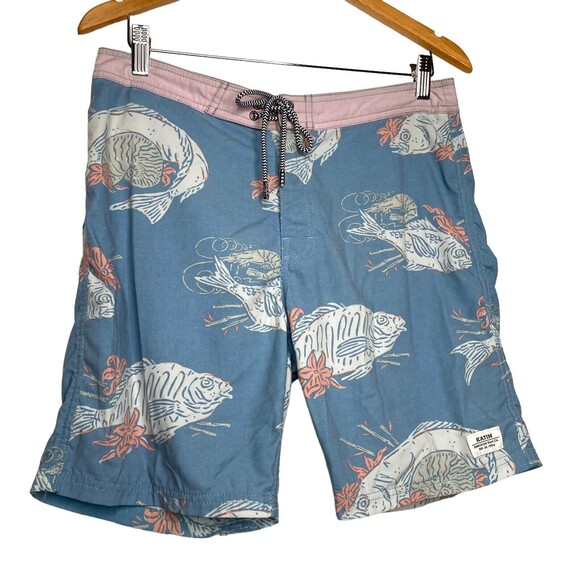 Katin Surf Co Lightweight Snap Fly Board, Swim Shorts. Fish Print, Men's 29, EUC - Picture 1 of 11